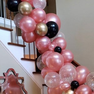 Rose Gold and Black Balloon Garland | Rose Gold and Black Bridal Shower Decor | Black and Rose Gold Birthday Balloons |