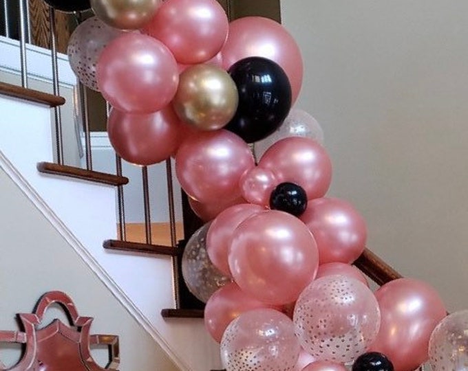 Rose Gold and Black Balloon Garland | Rose Gold and Black Bridal Shower Decor | Black and Rose Gold Birthday Balloons |