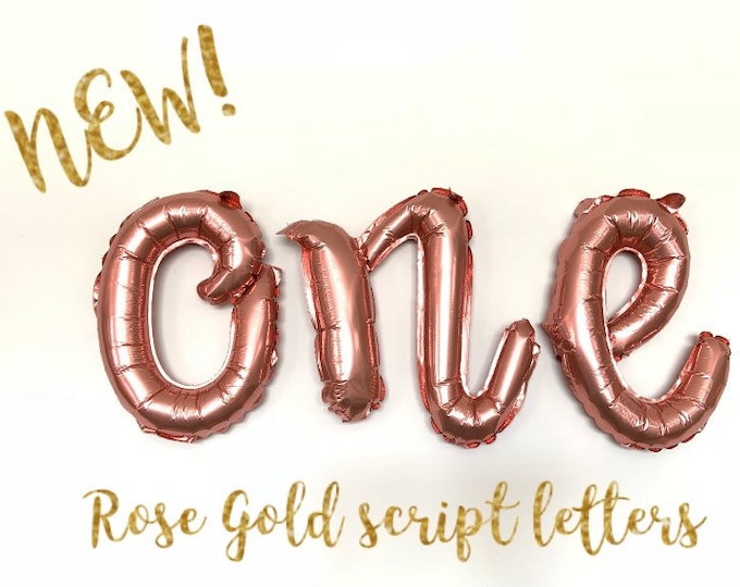 Rose Gold One Balloons | Rose Gold Script Letter Balloons | Rose Gold High Chair Banner | First Birthday Balloons | Custom Balloon Letters