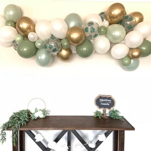 Sage Green and White Balloon Garland | Sage And Eucalyptus Bridal Shower Decor | Green Baby Shower | Tropical Balloon Garland Green Leaves