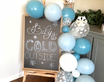 Blue Snowflake Balloon Garland | Baby it’s Cold Outside Bridal Shower Decor | Blue Winter Wonderland Balloon Garland