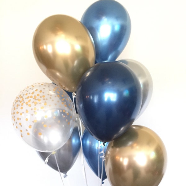 Chrome Blue Balloons | Navy and Gold Balloons | Navy and White Balloons | Blue Baby Shower Decor | Blue Birthday Balloons | Navy Bridal Show