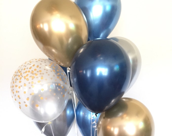 Chrome Blue Balloons | Navy and Gold Balloons | Navy and White Balloons | Blue Baby Shower Decor | Blue Birthday Balloons | Navy Bridal Show