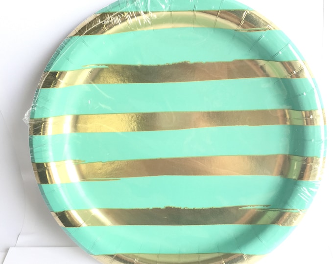 Mint and Gold Paper Plates | Mint and Gold Party Decor | Mint Birthday Party Plates | Mint Bridal Shower Brunch | Baby Shower Decor