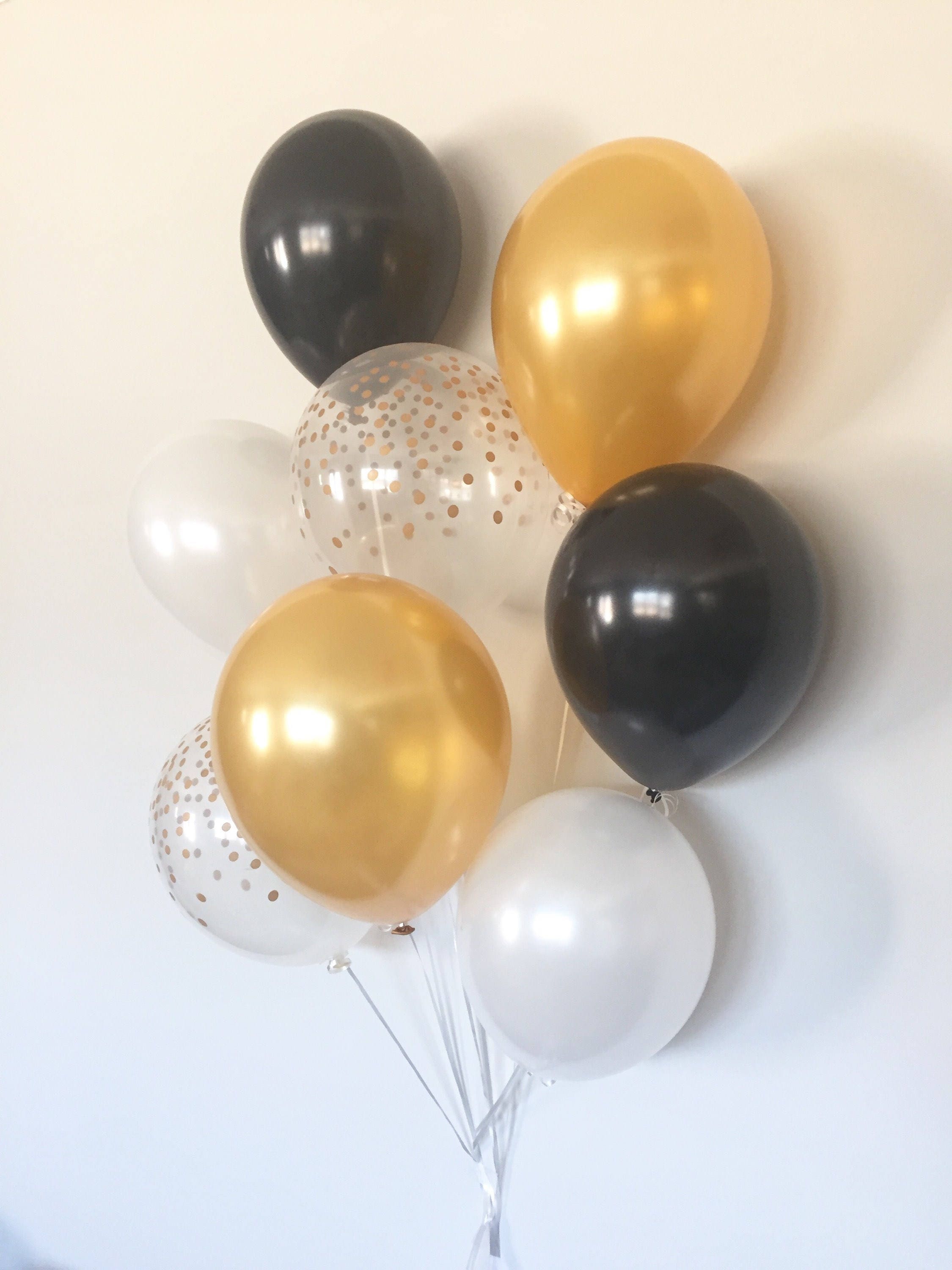 Bouquet de ballons confettis, 7 ballons - noir et or - Balloon Expert