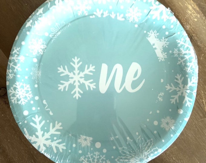 Pale Blue Winter First Birthday Plates Lunch | Blue Snowflake First Birthday | Baby It’s Cold Outside Plates | Winter ONEderland Birthday