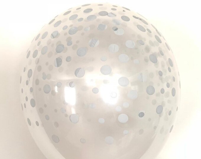 Silver Confetti Balloons | Silver Wedding Decor | Silver Confetti Dot Balloons | Silver Polka Dot Balloons | Silver Bridal Shower Decor