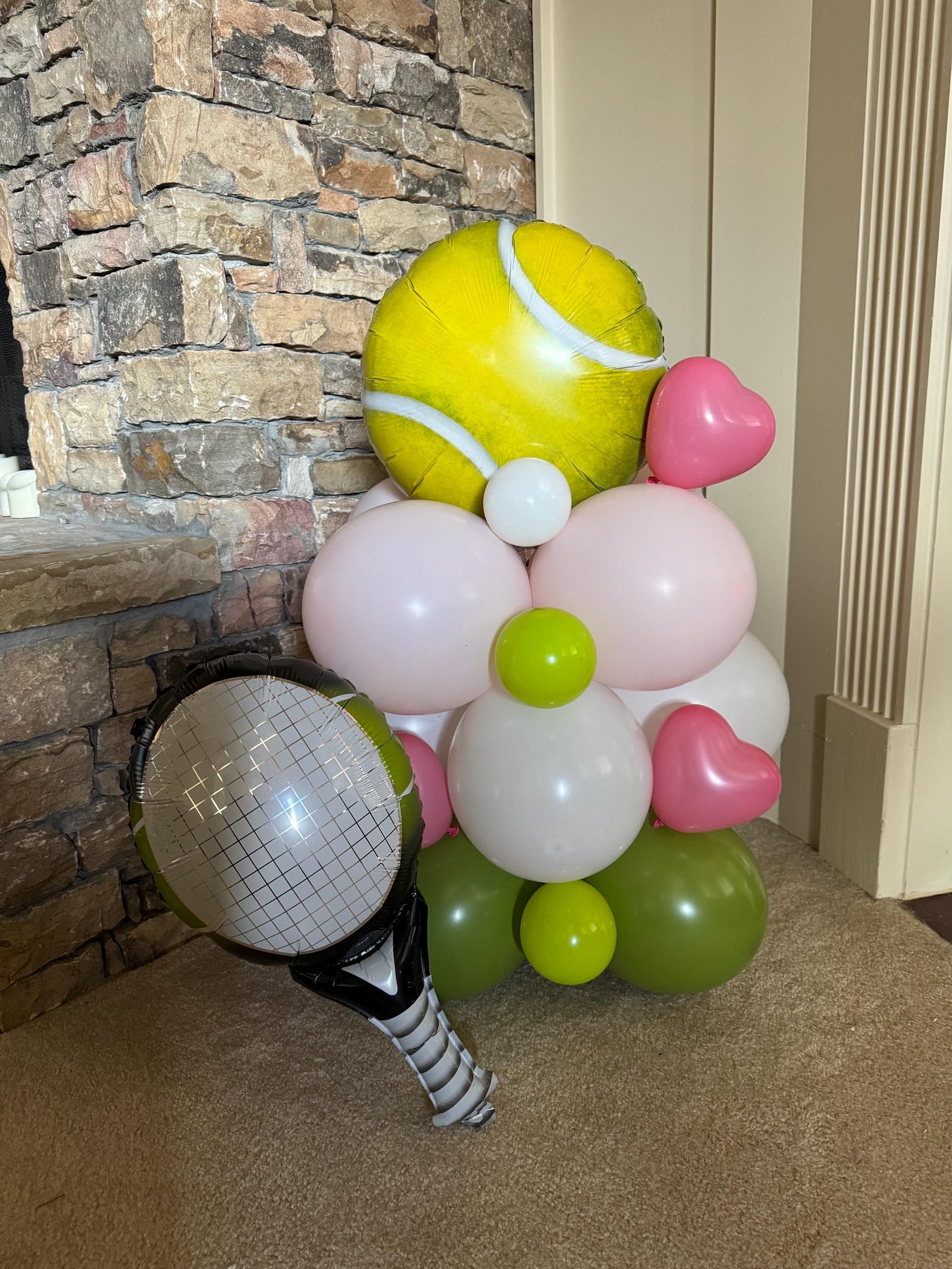 Balloon Tenis With Racket Perfect Match Balloon Tower | Tennis Balloon Tower Kit | Pink and Green ...