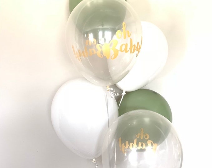 Oh Baby Balloons | Eucalyptus Balloons | Gender Reveal Balloons | Gender Reveal Baby Shower Balloons | Baby Shower Decor | He or She?