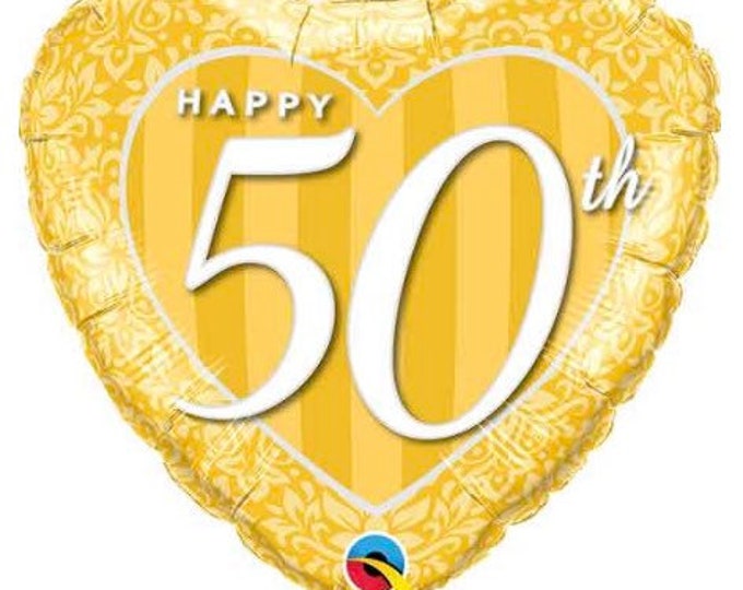 Happy 50th Anniversary Balloons | Golden Anniversary Party Decor | 50th Anniversary Party Decor | Gold Heart Mylar Balloon