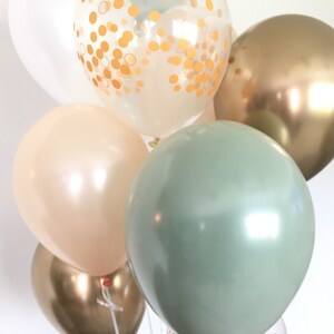 Green , Gold and White Balloons Light Green Wedding Decor Green and Gold Balloons Chrome Gold Balloons Sage Green Bridal Shower Decor image 3