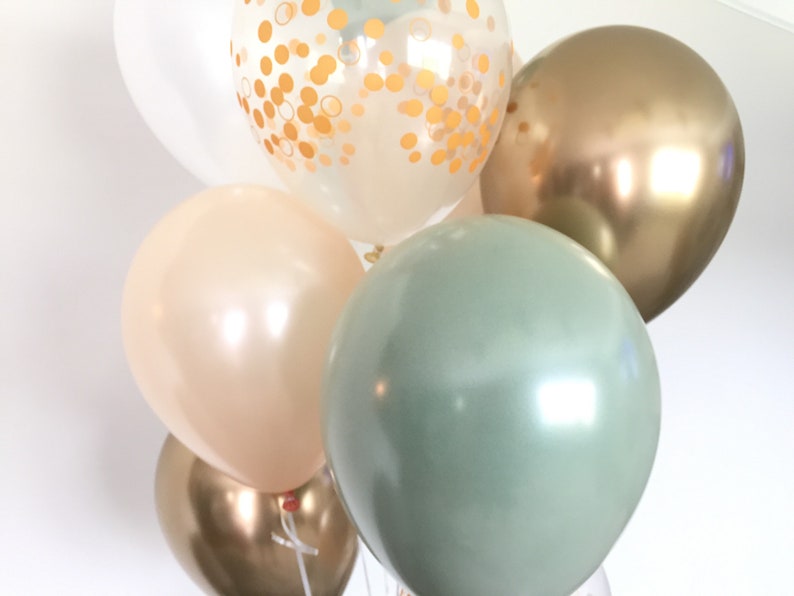 Green , Gold and White Balloons Light Green Wedding Decor Green and Gold Balloons Chrome Gold Balloons Sage Green Bridal Shower Decor image 3