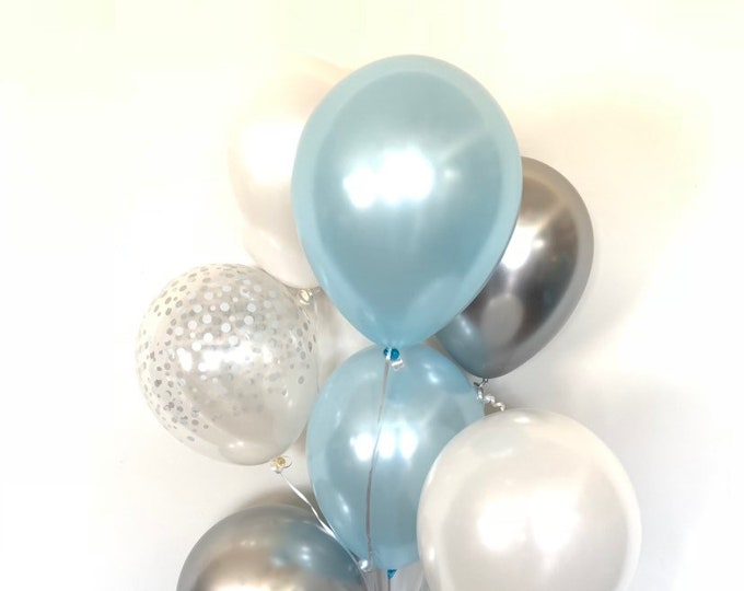 Blue and Silver Balloons | Blue and Chrome Silver Balloons | Something Blue | Silver Bridal Shower Decor | Blue Bridal Shower