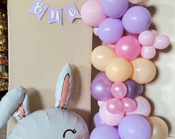 Some Bunny Is One Balloon Garland Kit DIY | Bunny Birthday Balloons | Pink and Purple Birthday Party Decor | Pink, Peach & Purple Balloons