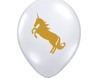 Unicorn Balloons | Unicorn Latex Balloons | Unicorn Birthday Party Decor | Gold Unicorn Latex Balloons Clear
