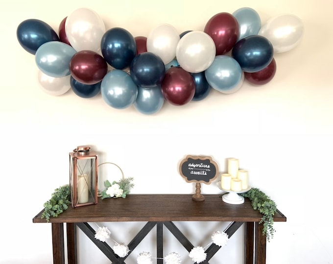 Slate Blue Balloon Garland DIY Kit | Slate Blue and Burgundy Bridal Shower Decor | Blue Baby Shower | Wedding Balloon Garland Photo