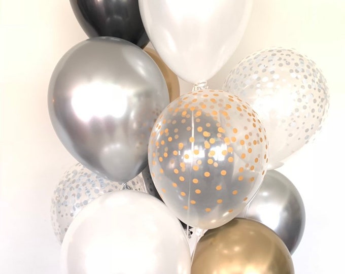 Silver and Gold Balloons | Black and Gold Balloons | Gold and White Party Decor | New Year's Eve Party | Gold Wedding Decor