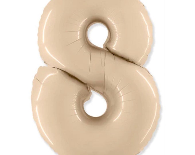 Cream Number 8 Balloon | Boho Eighth Birthday Balloons | Mylar Number Balloons | Large Foil Balloons | Beige 8 Balloons