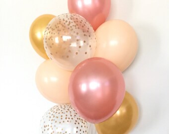 Rose Gold Balloon Bouquet | Blush, Gold & Confetti Balloons