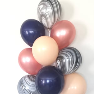 Blush and Navy Balloons | Navy and Rose Gold Balloon Bouquet | Black and Blush Balloons | Rose Gold Bridal Shower Decor