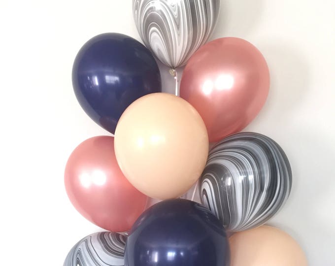 Blush and Navy Balloons | Navy and Rose Gold Balloon Bouquet | Black and Blush Balloons | Rose Gold Bridal Shower Decor
