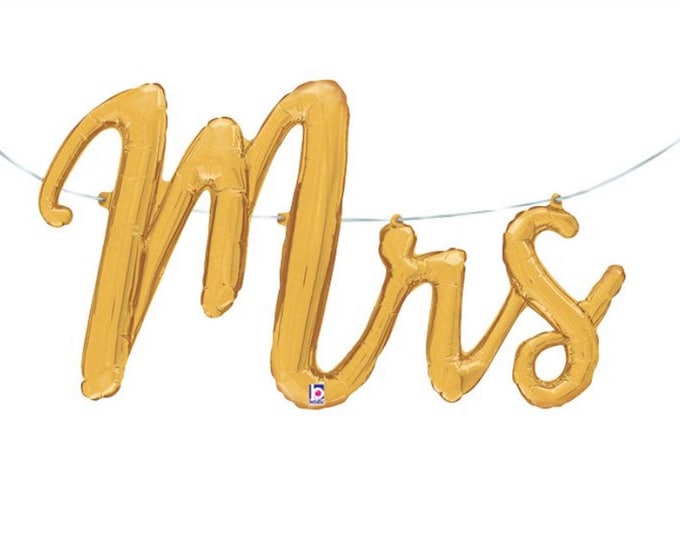 Gold Mrs Balloons | Mr and Mrs Signs | Gold Wedding Decor | Mr and Mrs Banner |  Engagement Party Decor | Gold Mrs Script Balloons