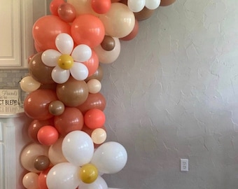 Boho Balloon Garland | Daisy Balloons Boho Baby Shower | Orange Boho Bridal Shower | Coral Boho First Birthday Balloons |Two Groovy Birthday