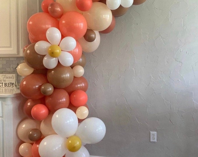 Boho Balloon Garland | Daisy Balloons Boho Baby Shower | Orange Boho Bridal Shower | Coral Boho First Birthday Balloons |Two Groovy Birthday