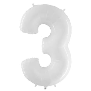 White Number 3 Balloon | White Third Birthday Balloons | Mylar Number Balloons | Large Foil Balloons | White Three Balloons