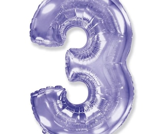 Lilac Number 3 Balloon | Lavender Third Birthday Balloons | Mylar Number Balloons | Large Foil Balloons | Lavender Three Balloons