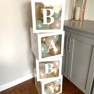 Baby Balloon Boxes | Paper Baby Shower Blocks | Custom Baby Blocks | Custom Balloon Boxes | Sage Green Baby Shower Decor