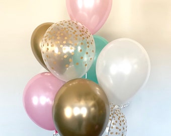 Pink, Mint and Gold Balloon Bouquet | Pink and Mint Balloon Bouquet | Mint and Gold Balloons | Pink and Mint Bridal Shower Decor | Pink Baby