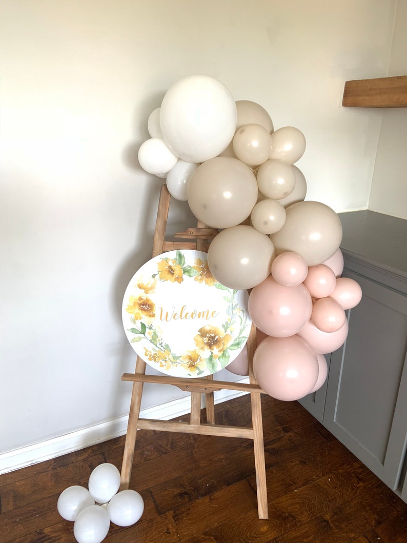 White and Blush Balloon Garland Boho Birthday Party Here Comes The Sun Baby Shower Boho first Birthday image 9