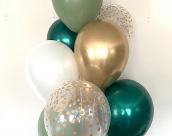 Green and White Balloons | Light Green Wedding Decor | Green and Gold Balloons | Eucalyptus Balloons | Dark Sage Green Bridal Shower Decor