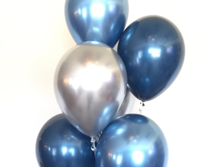 Chrome Blue Balloons | Navy and Silver Balloons |Navy and White Balloons | Blue Baby Shower Decor | Chrome Blue Birthday Balloons | Navy Bri