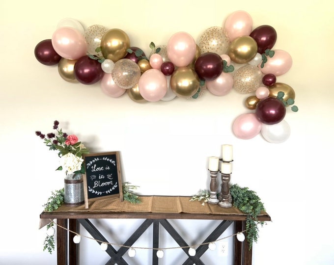 Pink Blush and Burgundy Balloon Garland Kit | Burgundy and Blush Bridal Shower Decor | Blush Baby Shower | Blushing Bride To Be