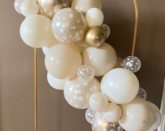 Cream and Gold Snowflake Balloon Garland | Beige Baby It's Cold Outside Baby Shower | Cream and Gold Winter Wonderland First Birthday