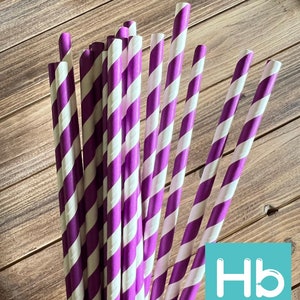 Purple & White Striped Paper Straws