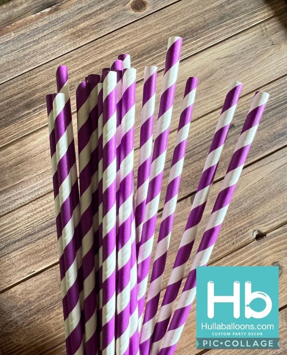 Purple & White Striped Paper Straws