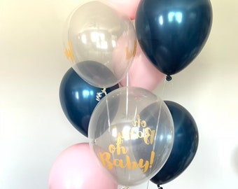 Oh Baby Balloons | Blush and Navy Balloons | Gender Reveal Balloons | Gender Reveal Baby Shower Balloons | Baby Shower Decor | He or She?