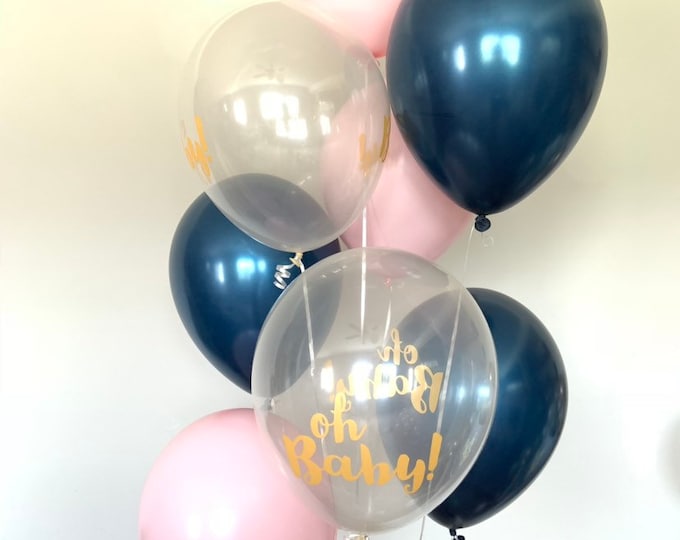 Oh Baby Balloons | Blush and Navy Balloons | Gender Reveal Balloons | Gender Reveal Baby Shower Balloons | Baby Shower Decor | He or She?