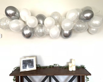 White and Silver Balloon Garland DIY Kit | White and Silver Bridal Shower Decor | Silver Baby Shower | Wedding Balloon Garland Photo Prop