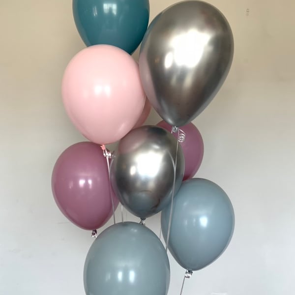 Pastel Galaxy Balloons | Pale Pink and Blue Balloons | Dusty Blue and Mauve Bridal Shower Decor | Gender Reveal Baby Shower