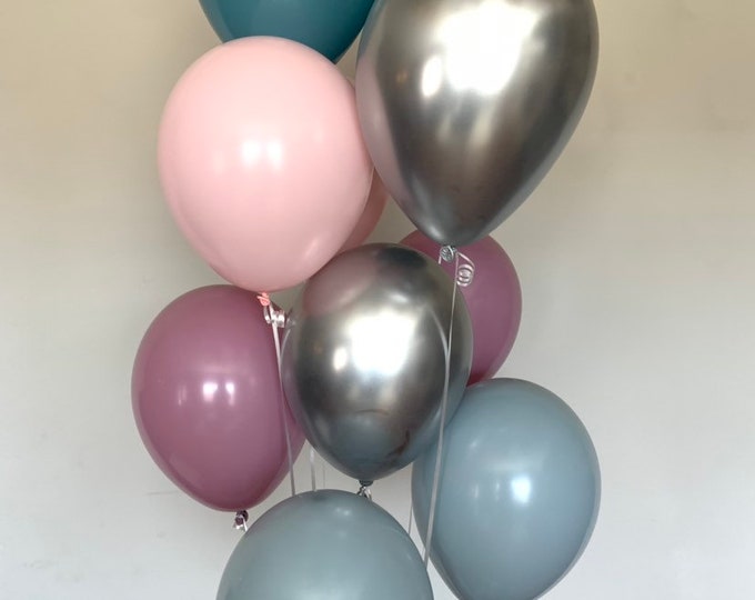 Pastel Galaxy Balloons | Pale Pink and Blue Balloons | Dusty Blue and Mauve Bridal Shower Decor | Gender Reveal Baby Shower