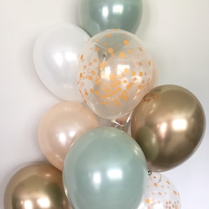 Green , Gold and White Balloons Light Green Wedding Decor Green and Gold Balloons Chrome Gold Balloons Sage Green Bridal Shower Decor image 4