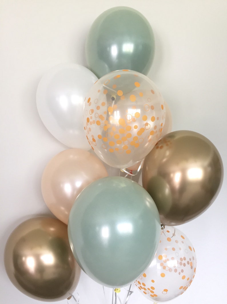 Green , Gold and White Balloons Light Green Wedding Decor Green and Gold Balloons Chrome Gold Balloons Sage Green Bridal Shower Decor image 4