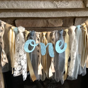 Dusty Blue High Chair Banner | Bumblebee Ribbon Banner | One High Chair Banner | Dusty Blue First Birthday Photo Shoot