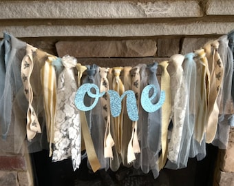 Dusty Blue High Chair Banner | Bumblebee Ribbon Banner | One High Chair Banner | Dusty Blue First Birthday Photo Shoot