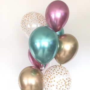 Pink , Mint and Gold Balloons | Chrome Balloons | Pink and Mint Balloons | Gold Balloons | Mauve Bridal Shower Decor | Mauve Wedding