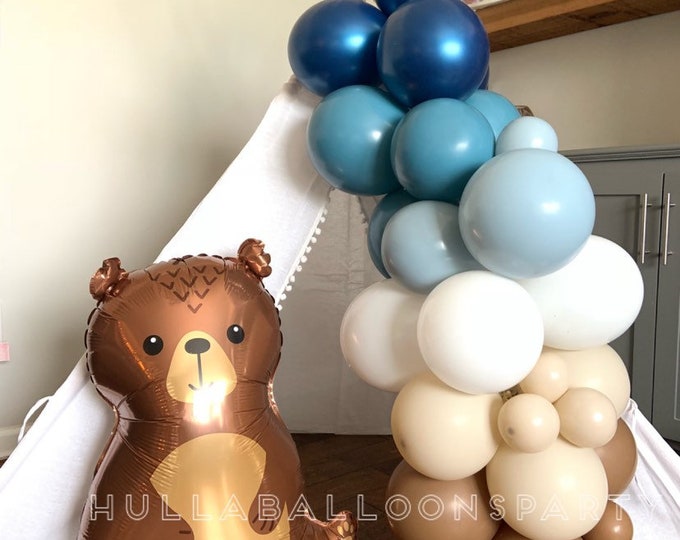 We Can Barely Wait Balloon Garland | Blue Bridal Shower Decor | Teddy Bear Baby Shower Decor | Blue and Brown Balloon Garland